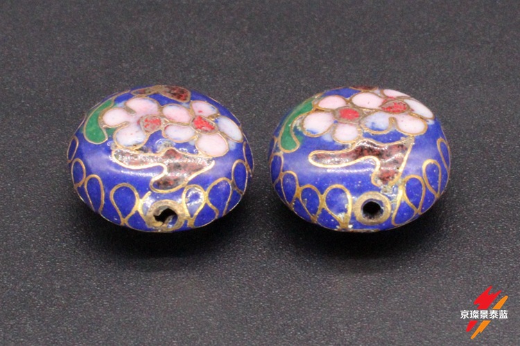 Cloisonne vintage DIY prayer bead chain jewelry accessories, traditional copper base cloisonne enamel partition beads 16mm flat beads pic 5