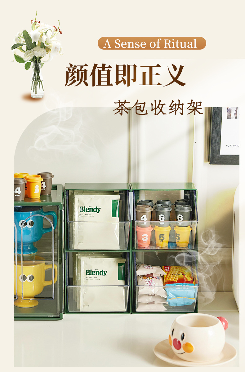 茶包收纳盒胶囊咖啡速溶家居办公室茶水间透明桌面收纳整理置物架详情1