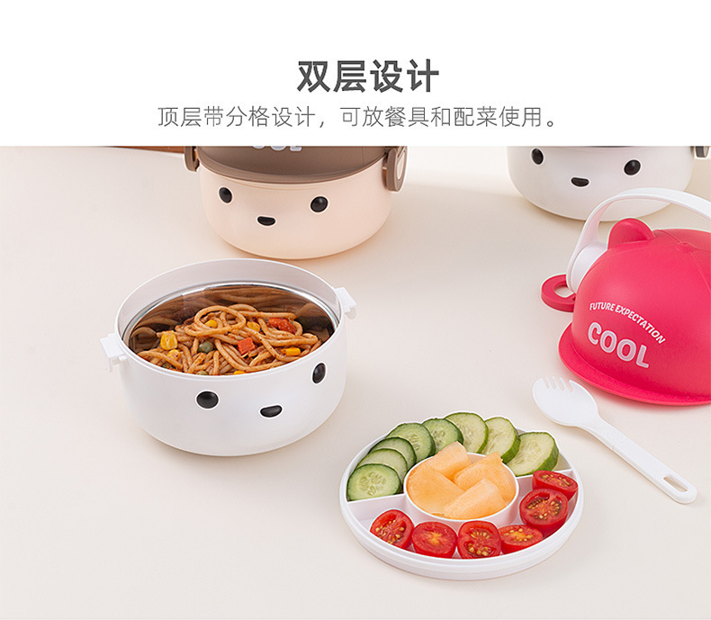 创意卡通耳机熊学生塑料提手饭盒上班族便携可微波加热午餐便当盒详情6
