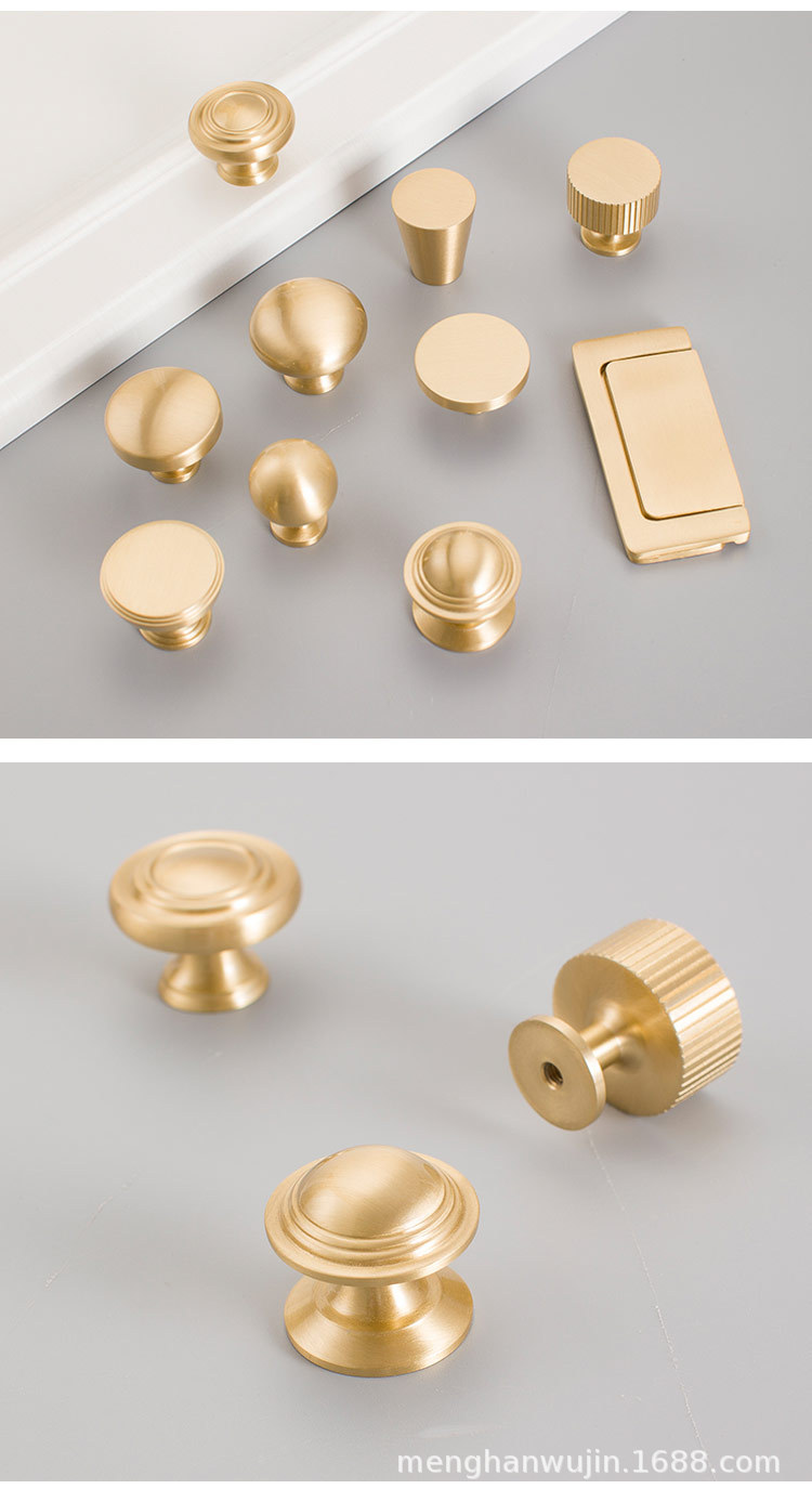 2022新款厂家直供现代简约黄铜门把手橱柜鞋柜衣柜柜门金色铜拉手详情17