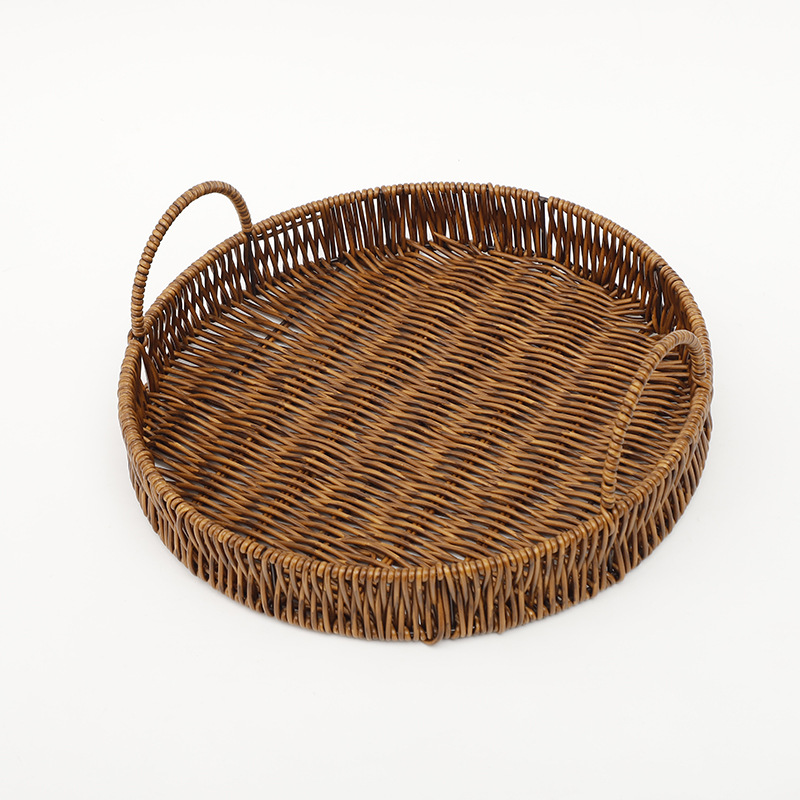 Imitation rattan fruit plate, hand-woven Japanese bread basket, steamed bun basket, living room household storage basket, rattan double-eared tray pic 5