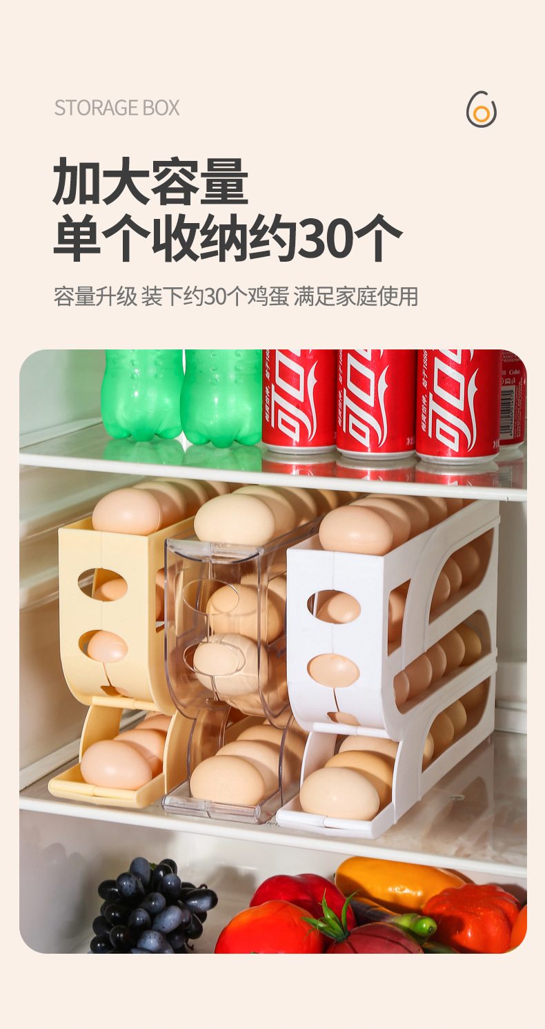 Household rolling egg storage box, kitchen multi-layer beveled automatic egg roller, refrigerator side door egg tray, preservation box pic 5