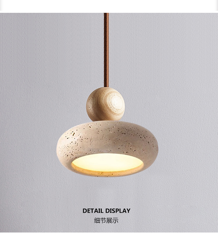 复古侘寂风天然黄洞石小吊灯民宿卧室床头灯餐厅吧台实木圆球灯具详情12