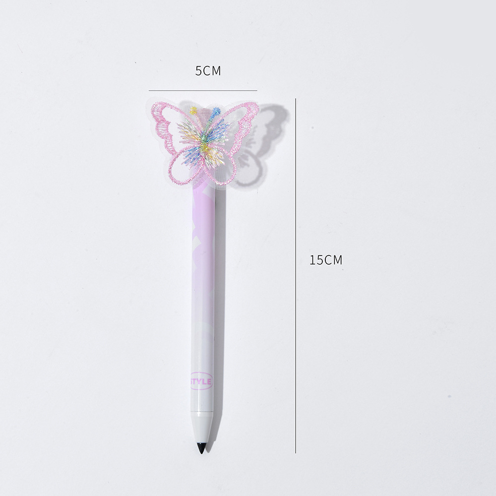 Chenxi Creative Hand-embroidered lace butterfly Press Pencil, no need to sharpen, Endless activity pencil pic 3