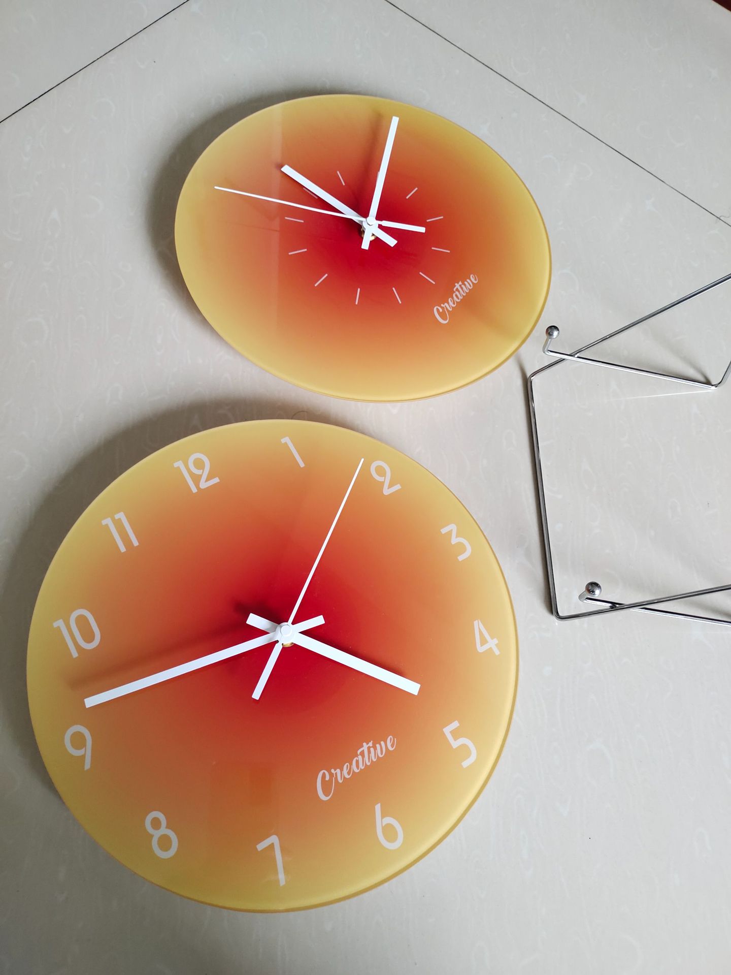 工厂创意日落玻璃钟挂表家居网红静音挂钟简约落日客厅落日时钟详情4