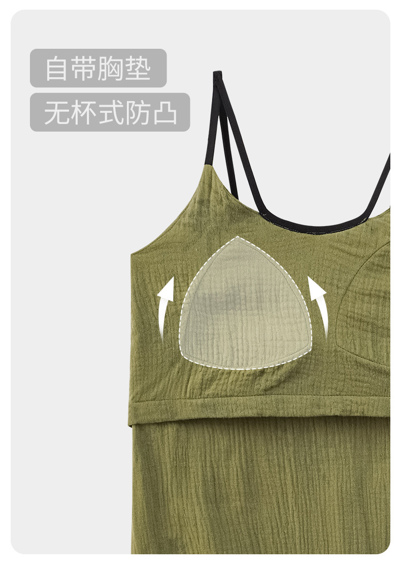 Summer vest dress, pure cotton gauze, cotton with chest pads, strappy nightgown, feminine look, can be worn as pajamas or home wear pic 4