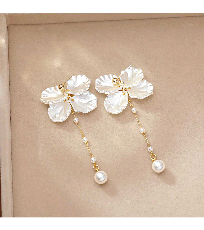 Hyacinth925 agujas de plata premium sense concha pétalos de perlas pendientes coreanos dulce temperamento orejeras largas borlas pendientes pic 5
