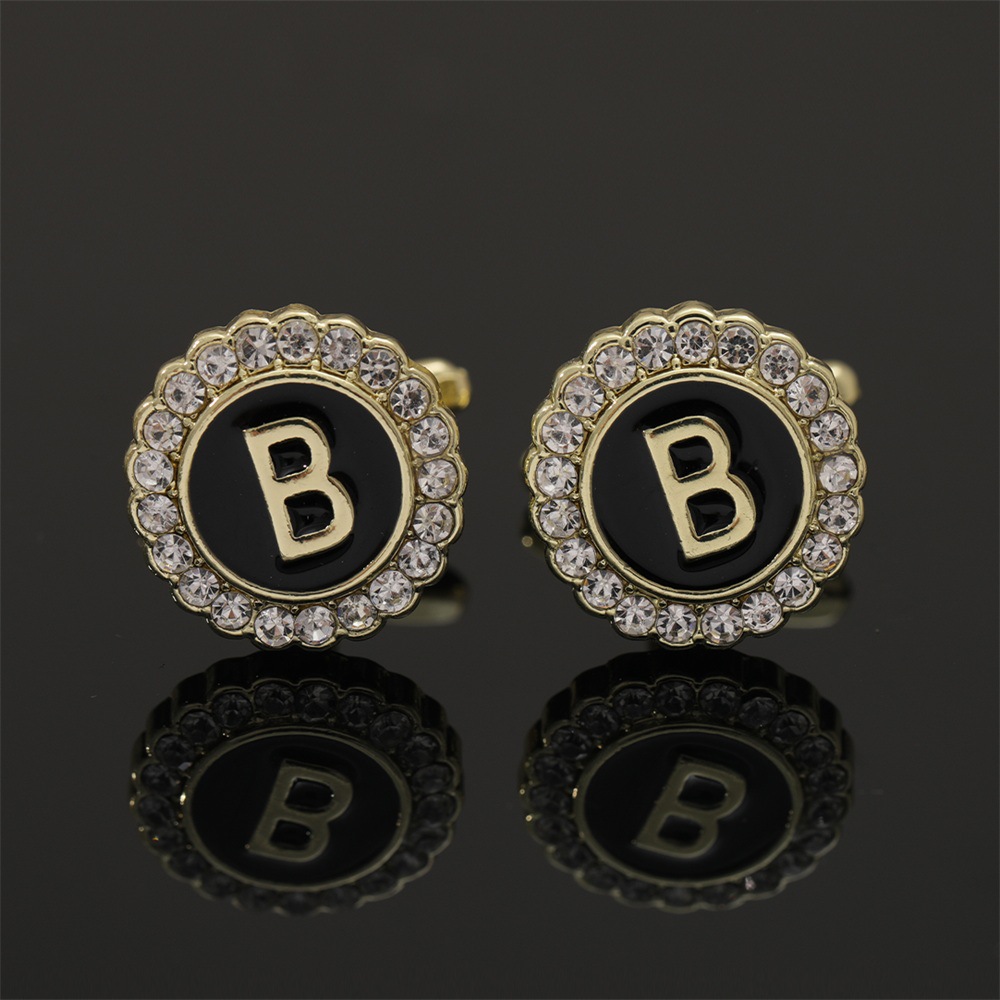 大写字母袖扣圆形镶钻袖钉合金滴油男士衬衫扣26英文字母A-Z配饰详情3