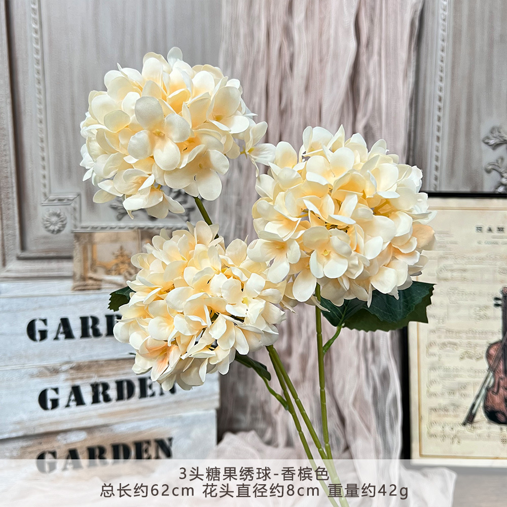 仿真3头糖果绣球假花婚庆用花束手工花艺婚礼堂造景diy花墙地排花详情24