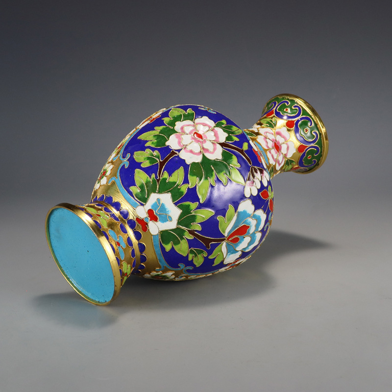 Beijing Jingtai Blue Vase Ornament, craft gift, cloisonne enamel filigree silver blue Flower blooming, auspicious Zhou Ware Lei Vase pic 16