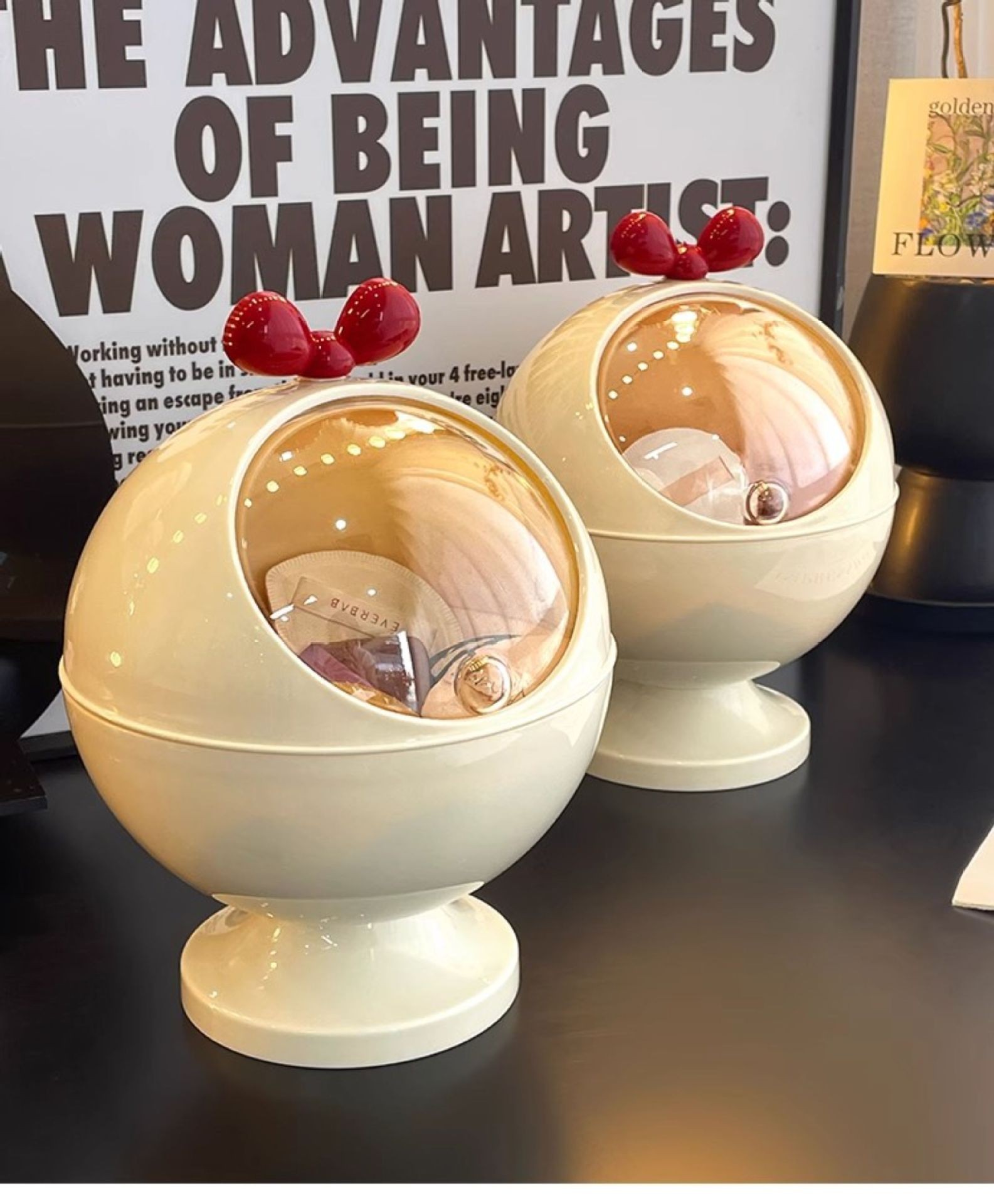 粉扑收纳盒桌面梳妆台防尘大容量翻盖化妆品盒子气垫美妆蛋置物架详情1