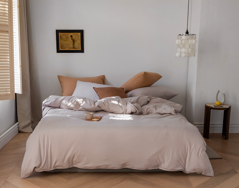 ins Japanese-style solid color all-cotton knitted cotton four-piece set, skin-friendly nude sleeping plain double-layer Indian cotton bed sheet pic 139