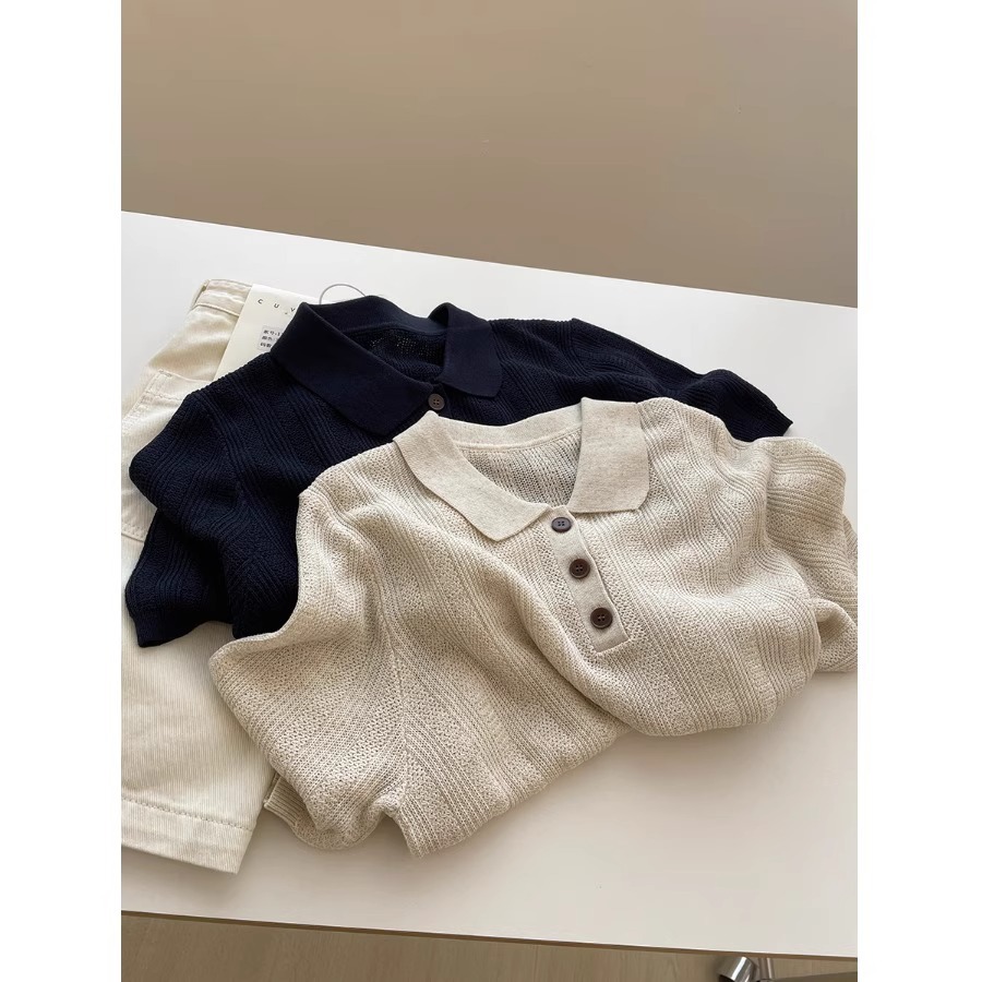 法式亚麻冰丝翻领针织短袖T恤女2025夏季气质百搭修身polo衫上衣详情3