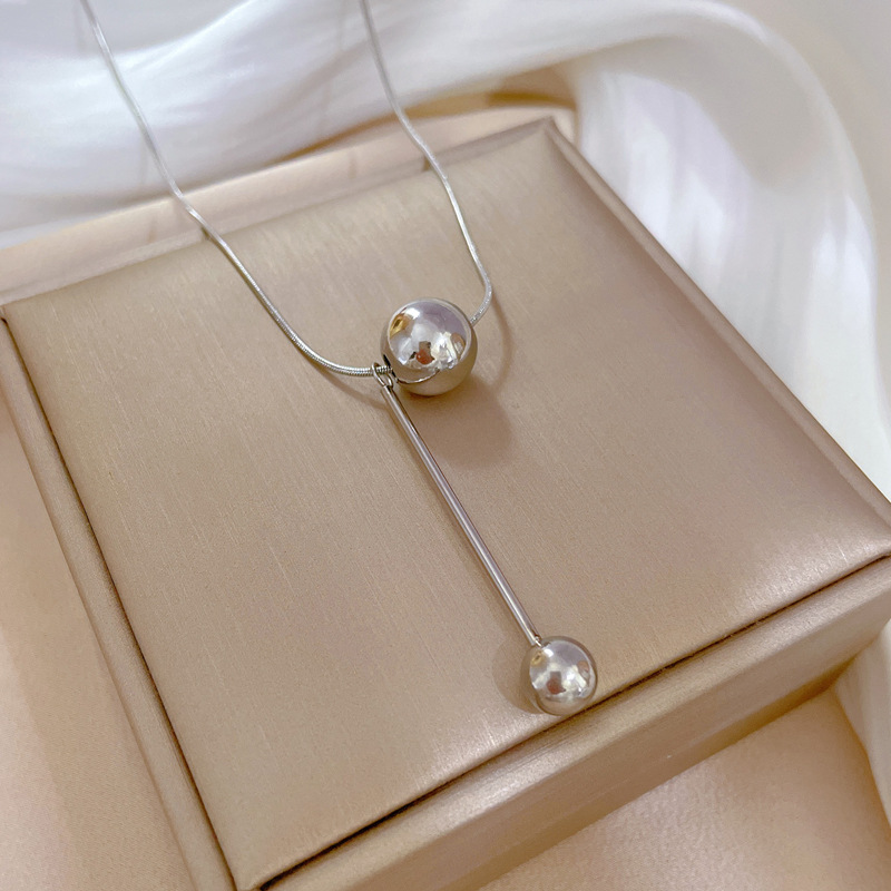 【通体钛钢】流苏圆球花个性极简风炉内真金项链女ins网红锁骨链详情8