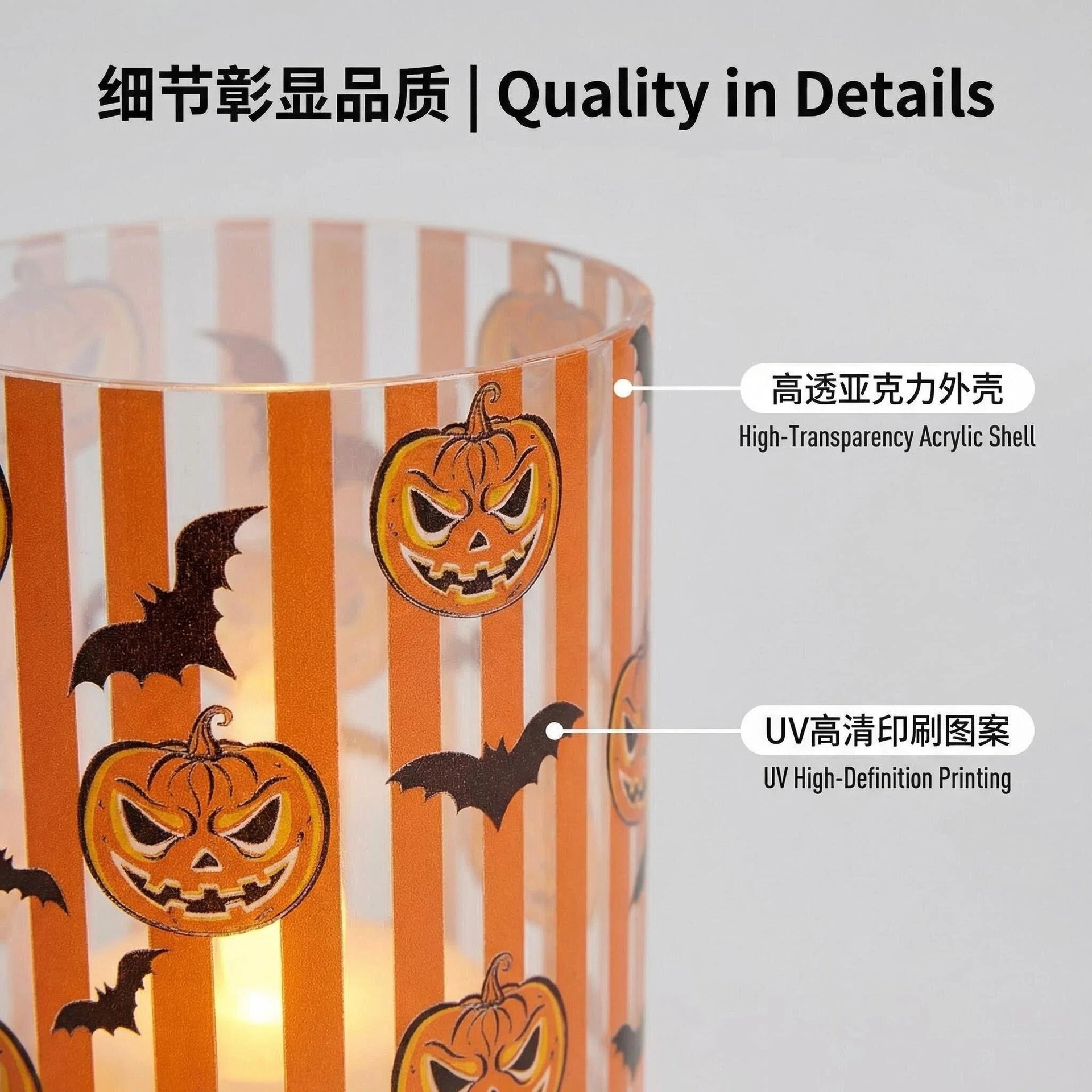 Suitable for cross-border candles, swing headlamps, string candle lamps, simulated candle lamps, ambient lamps, candlelight dinner candle lamps, UV printing, new Halloween pumpkin, replaceable pattern, illuminated decorative items, 7.5 electronic candle factory pic 4