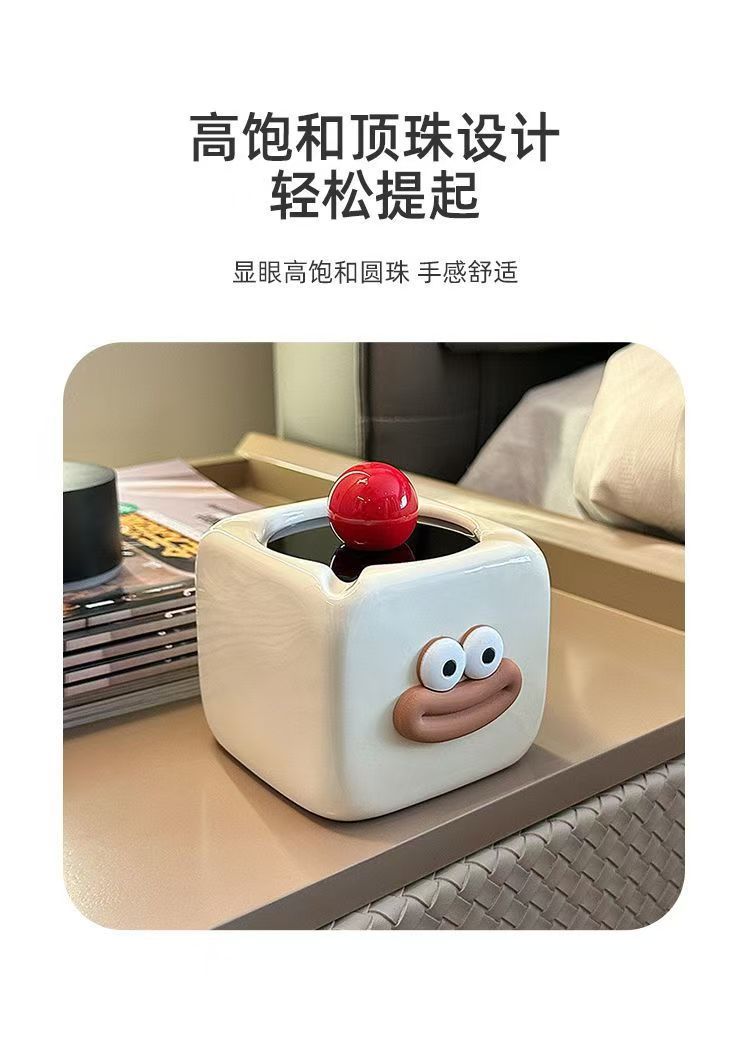 高颜值烟灰缸家用装饰个性客厅陶瓷创意摆件带盖防飞灰烟缸摆件详情6