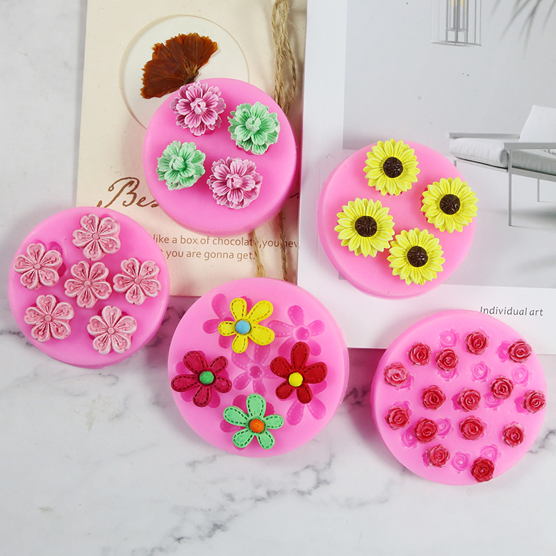 A variety of small flower, cherry blossom, peach blossom and rose molds, silicone molds, chocolate gypsum epoxy resin car scented candle molds pic 7