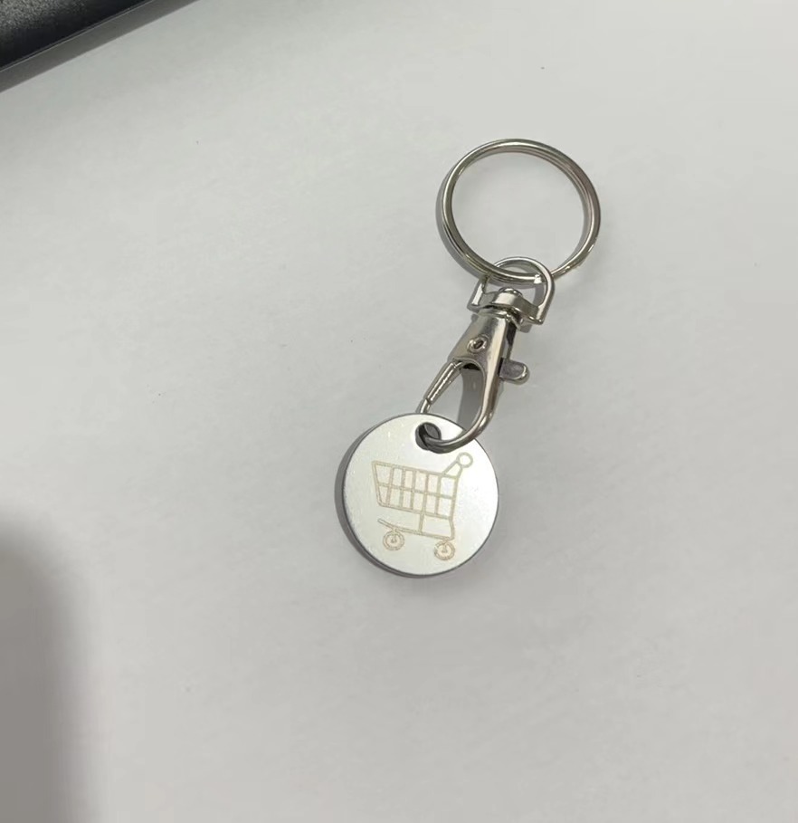 European and American best-selling supermarket token keychain accessories, laser logo supermarket trolleys, stainless steel pendants, shopping substitutes pic 2