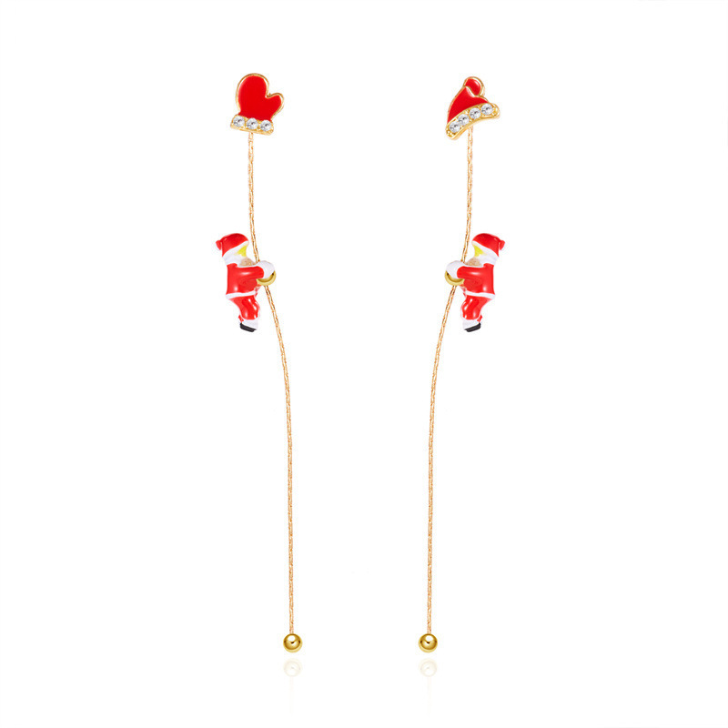 欧美跨境新款圣诞节耳环创意百搭会爬的圣诞老人不对称耳环女批发详情31