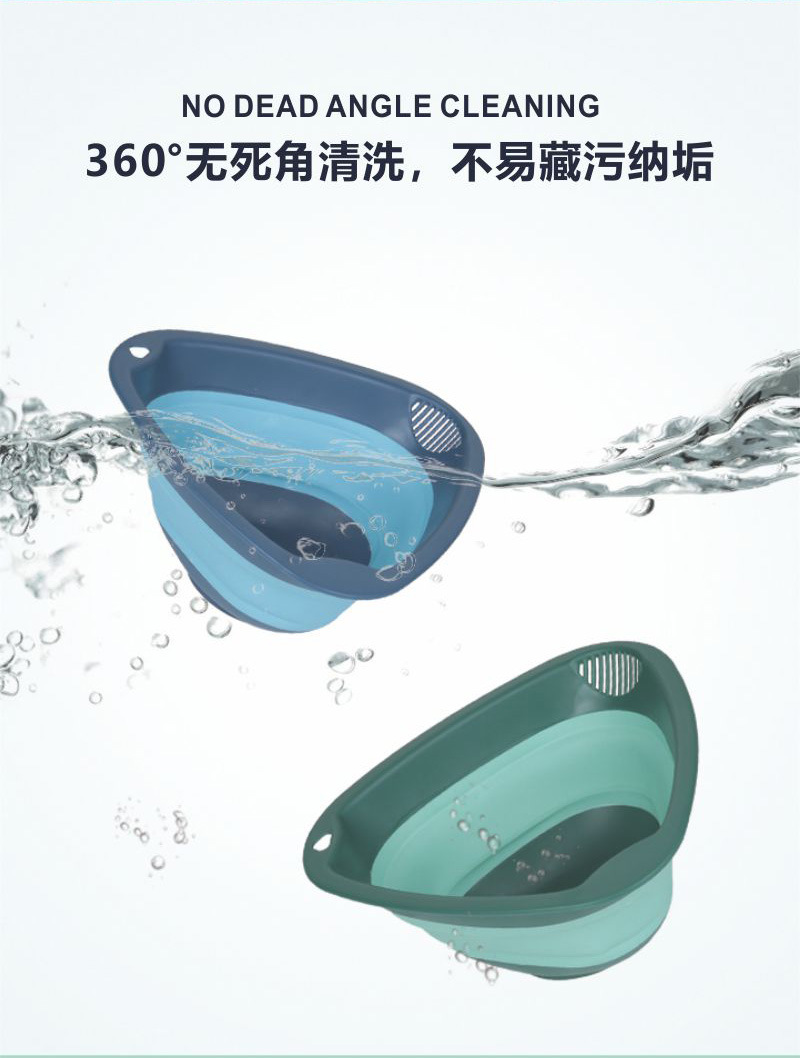 Wholesale of large-capacity telescopic rice washing sieve, kitchen plastic triangular vegetable washing basin, household hanging water draining basket with handle pic 8