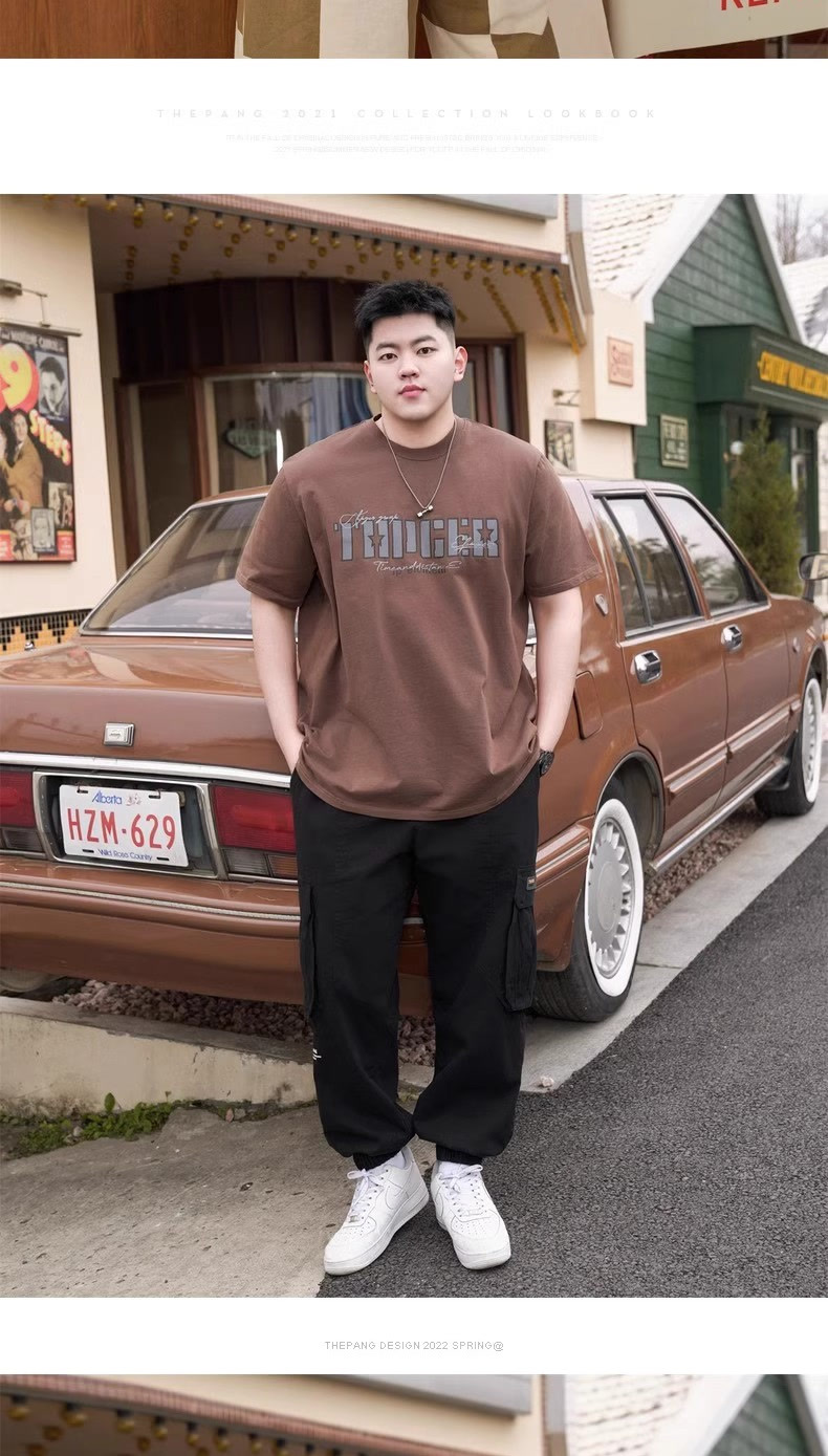 潮牌大码男装夏季新款重磅胖子宽松加肥加大纯棉套头半袖短袖T恤详情6