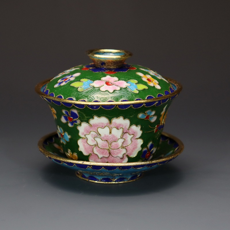 Beijing Cloisonne craft cultural gift and decorative items: copper body, cloisonne enamel, filigree, silver blue, large and small tea bowls and covered bowls pic 15