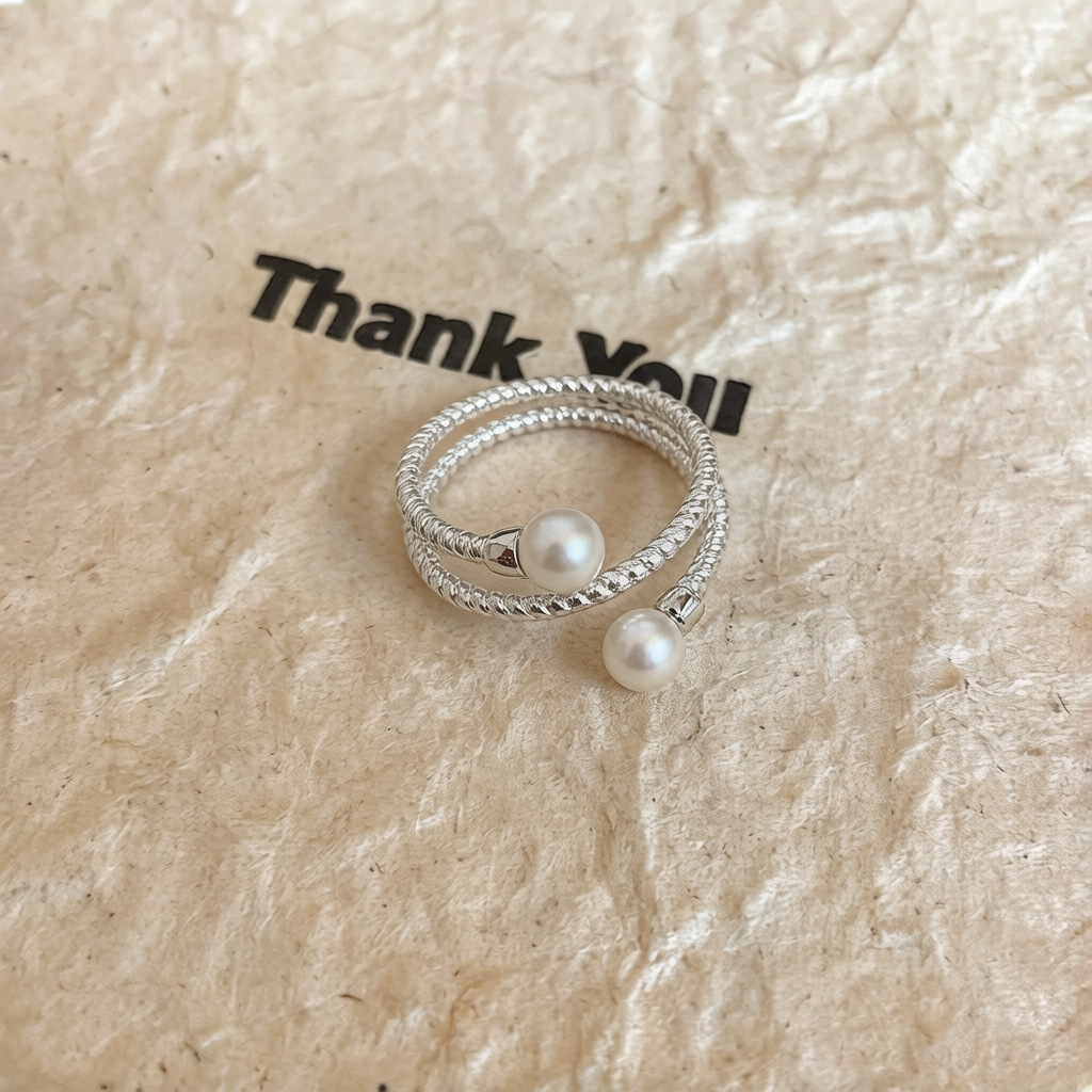 S925 sterling silver wound pearl ring for women, a light luxury and high-end exquisite index finger ring, fashionable and individual, with adjustable opening pic 4