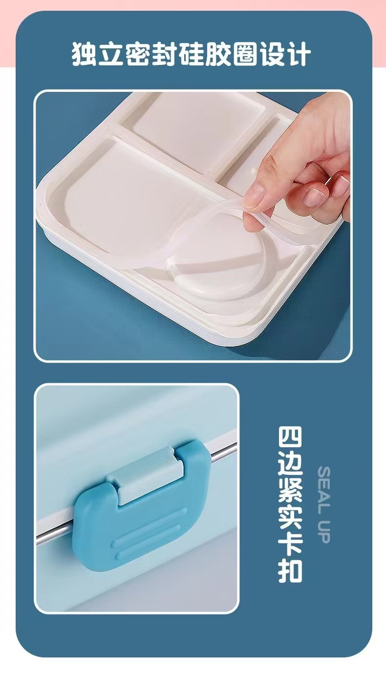 Cartoon cute stainless steel insulated lunch box with tableware, sauce box, compartments, sealed with lid, anti-scald and heat-insulating lunch box pic 9