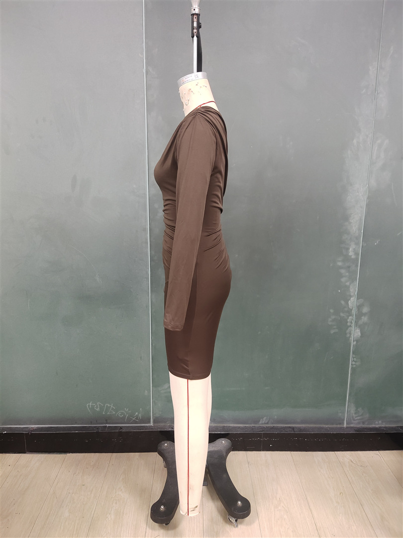 Cross-border foreign trade ins European and American solid-color fitted dress 2025 Autumn new style off-the-shoulder long-sleeved dress, body-hugging dress pic 19