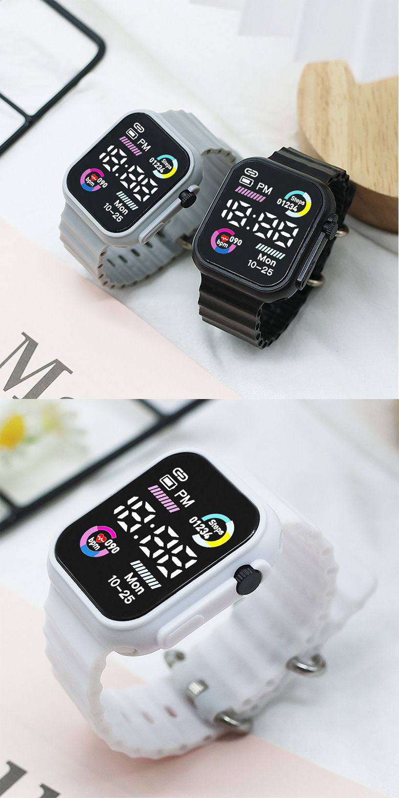 New fashionable and trendy couple LED electronic watch, with a unique and cool dual-color bezel ocean band student sports electronic pic 16