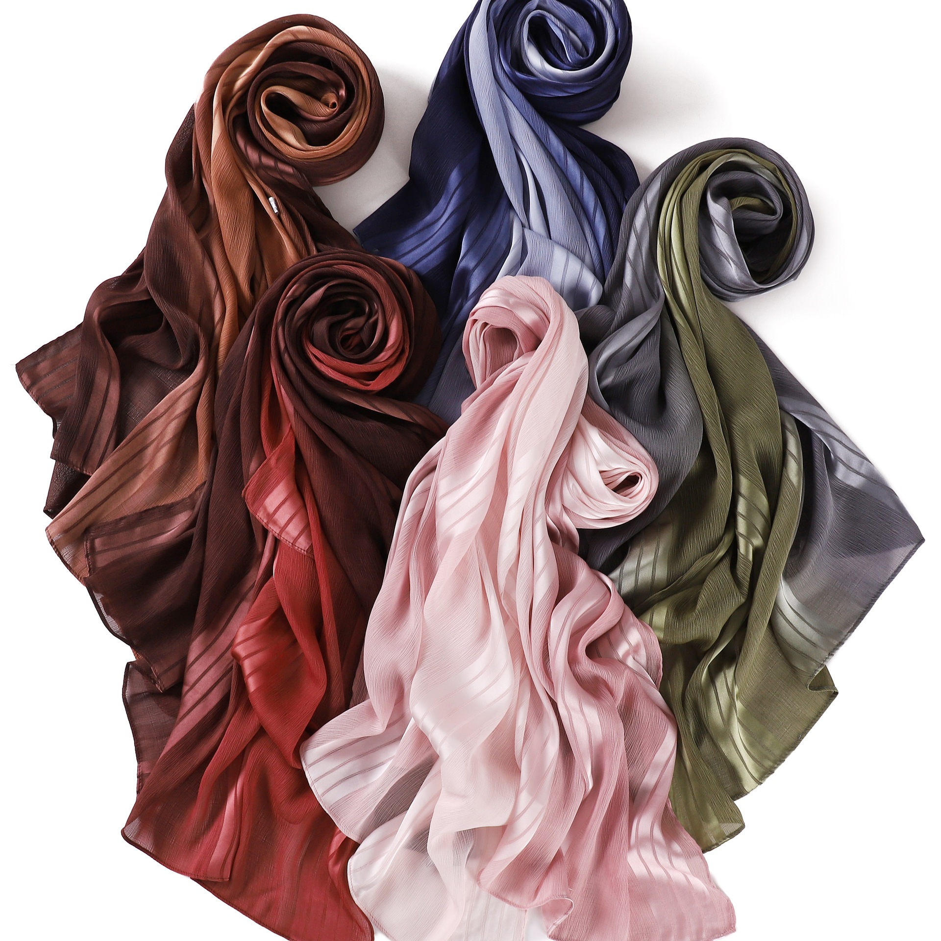 新款披肩渐变色围巾褶皱条纹头巾CottonViscoseHijabF736详情7