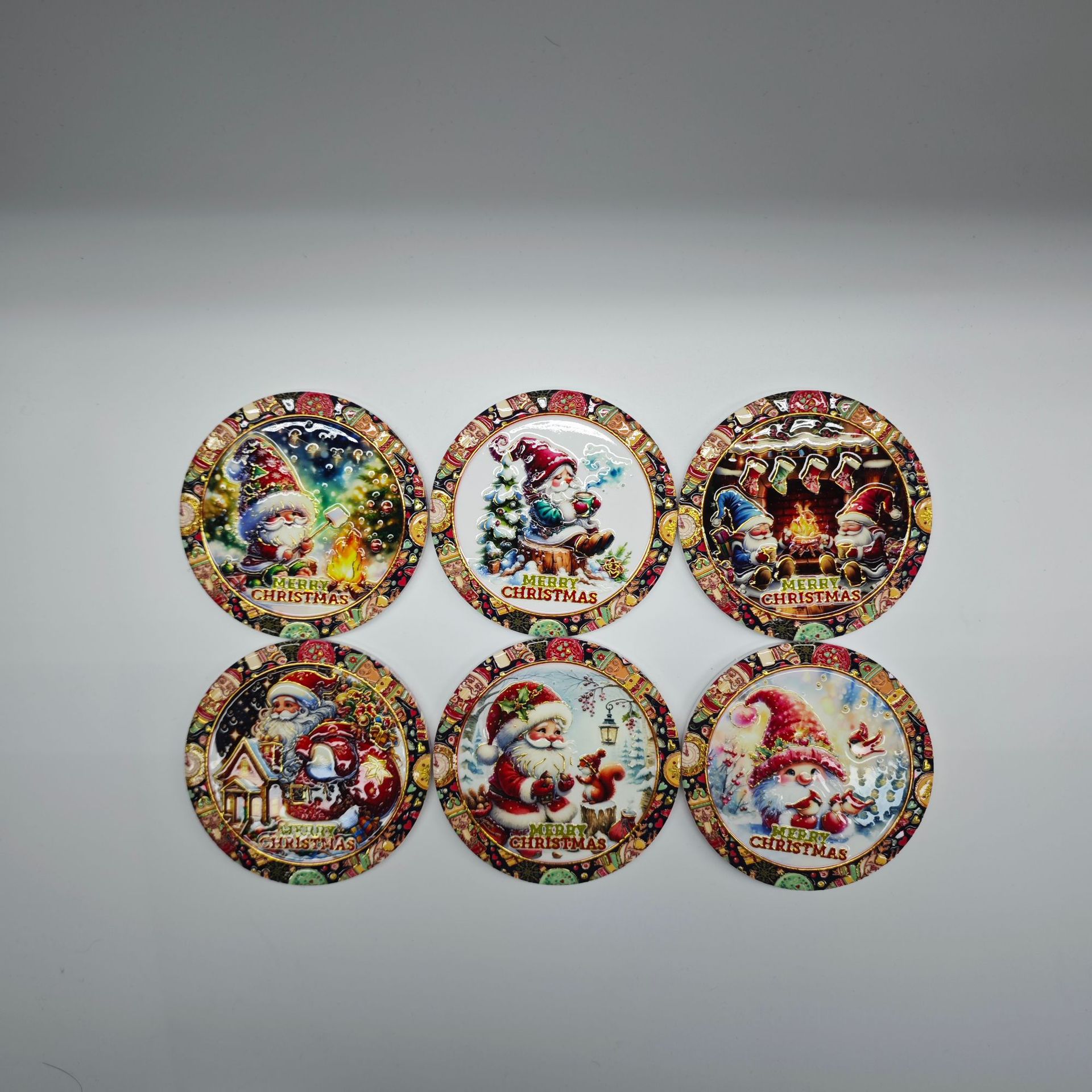 Cross-border Christmas coasters, circular ceramic 3D embossed and embossed coasters, household decorative, heat-insulating and waterproof coasters pic 1