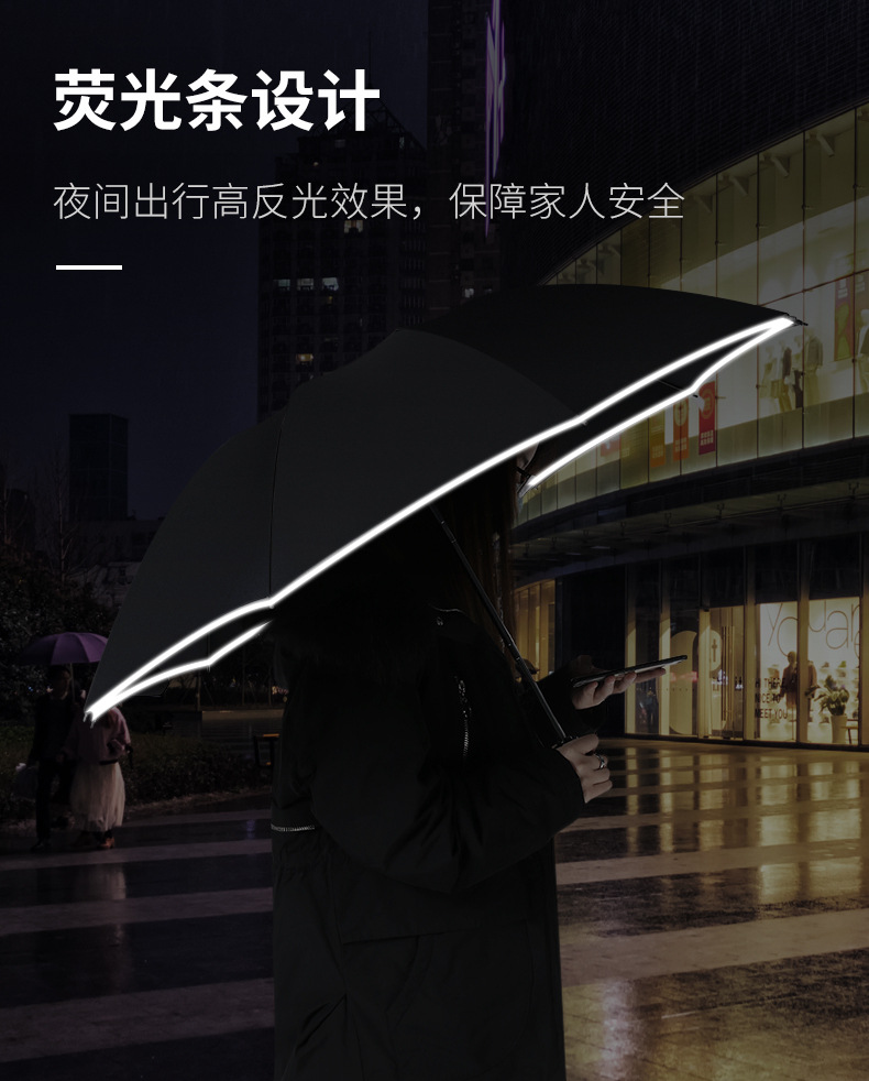 创意全自动三折反向雨伞反光条LED伞加印logo广告伞印字一件代发详情14