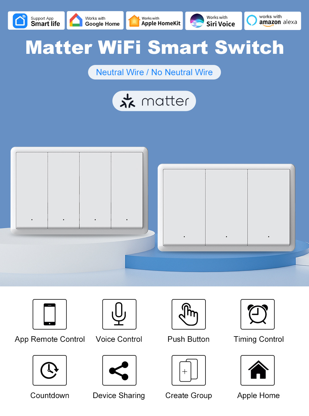 Matter+WIFI magnetic hold, single fire, zero fire, US-spec push-button switch, Homekit direct connection, Tuya APP direct connection pic 1
