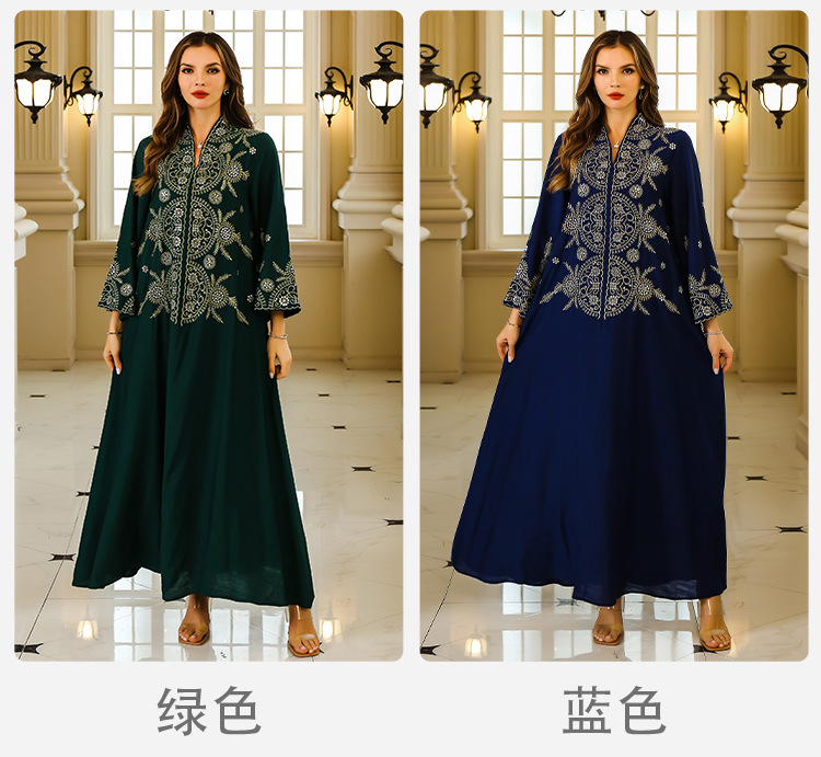 En stock europa y américa crossover musulmán mujer robe Medio Oriente dubai vestido abaya bordado robe grande vestido de noche pic 9