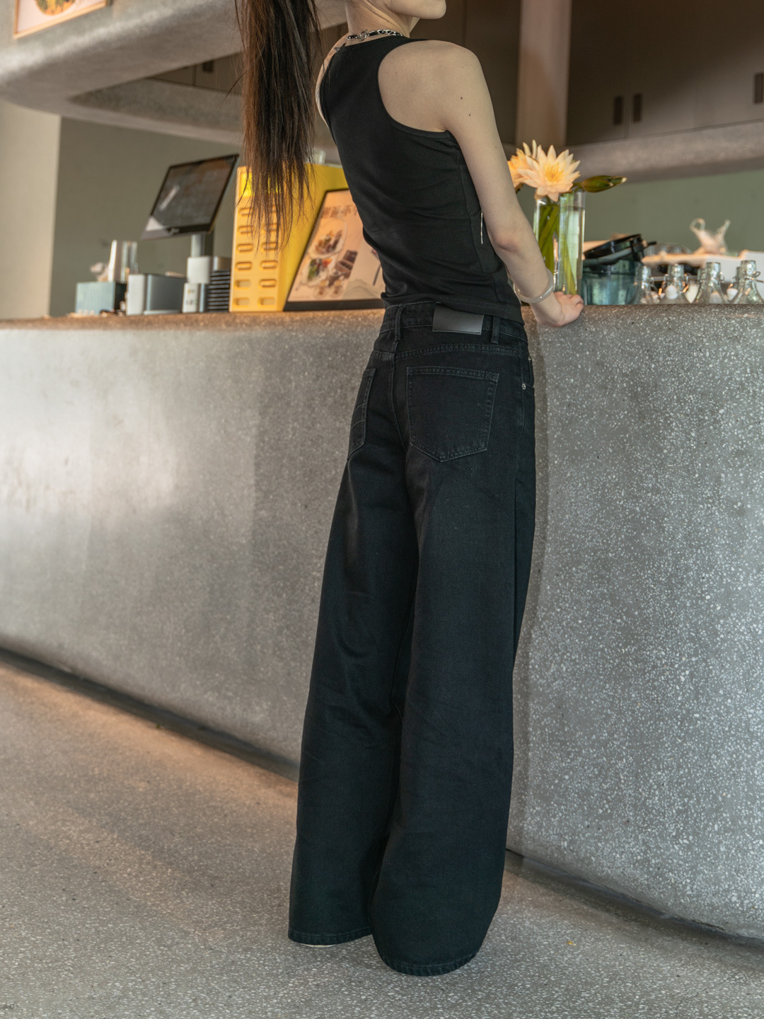 New simple and casual style, versatile wide-waist, slimming black loose wide-leg jeans for women 3048 pic 16