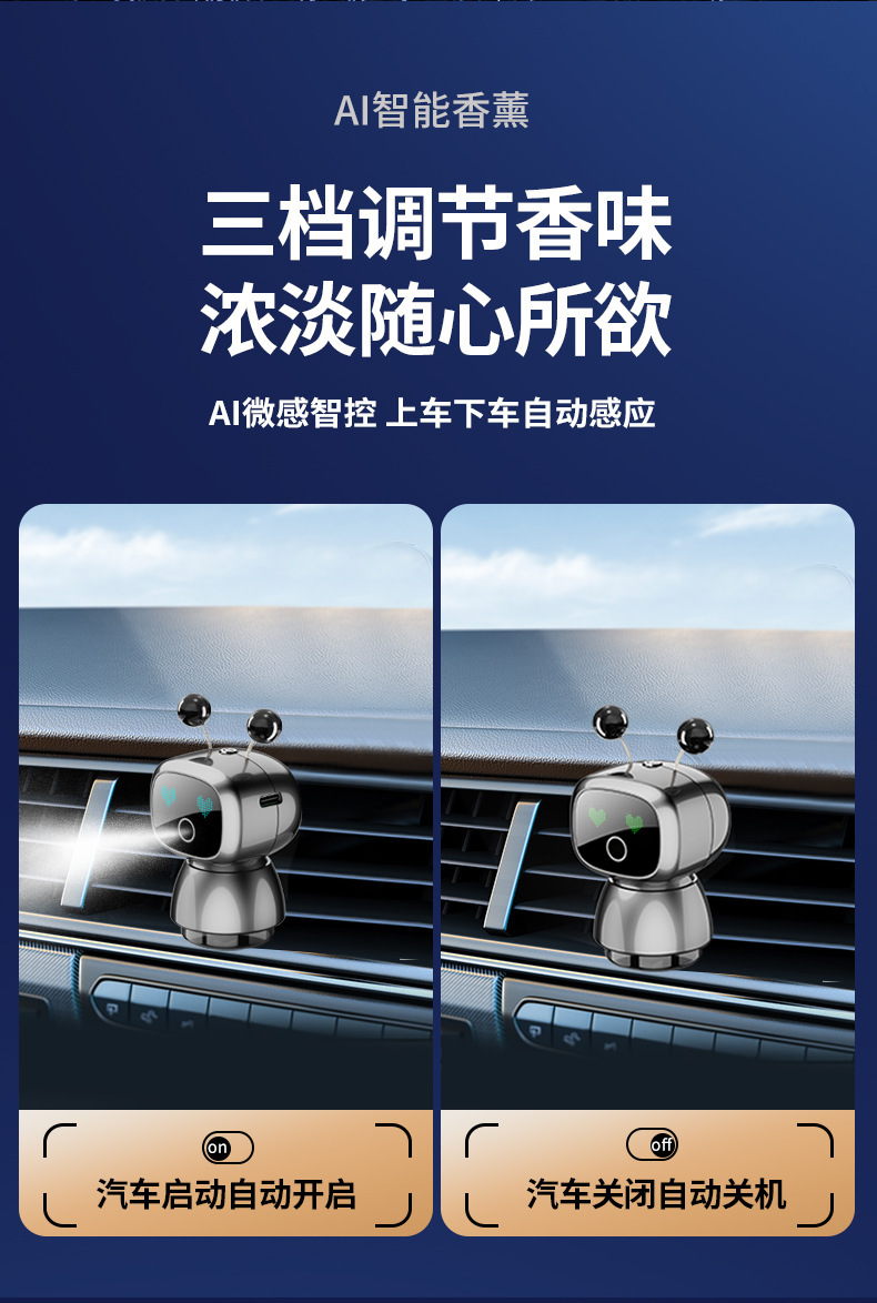 车载机器人智能香薰汽车内饰空调出风口香水座车用装饰香氛香薰器汽车用品详情6
