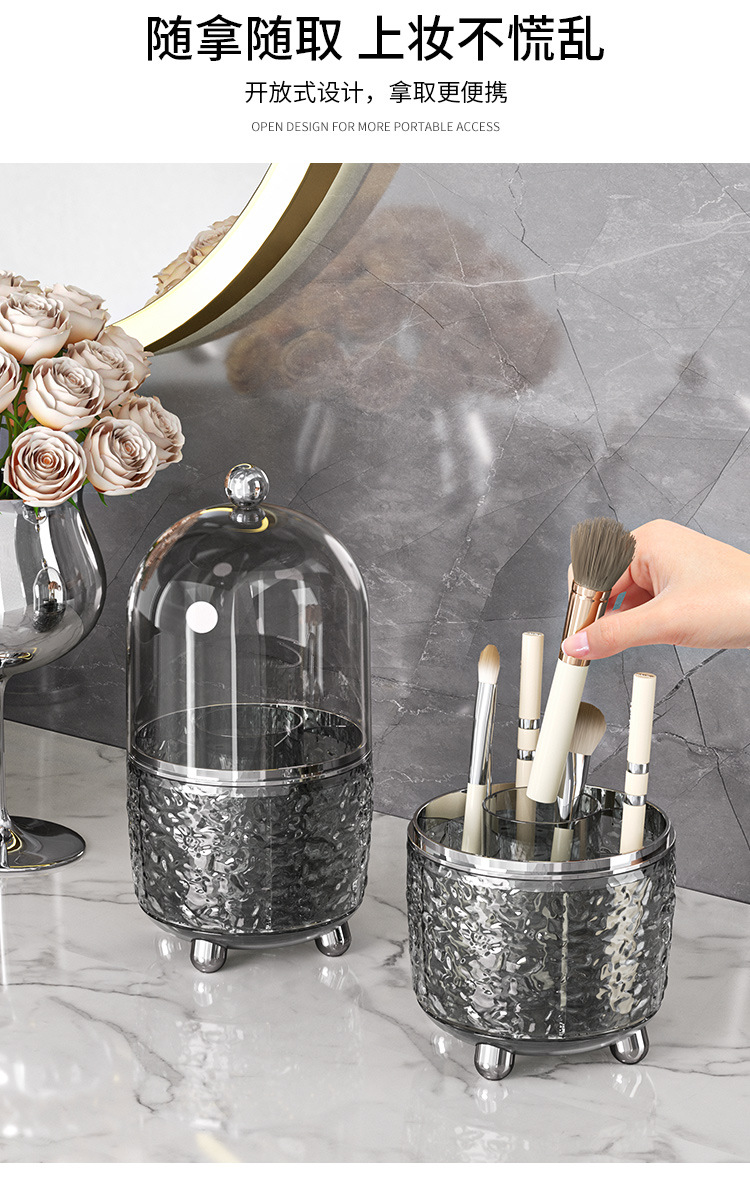 Rotating makeup brush storage bucket, light luxury transparent desktop, lipstick storage with lid, dust-proof eyebrow pencil cosmetics storage box pic 6