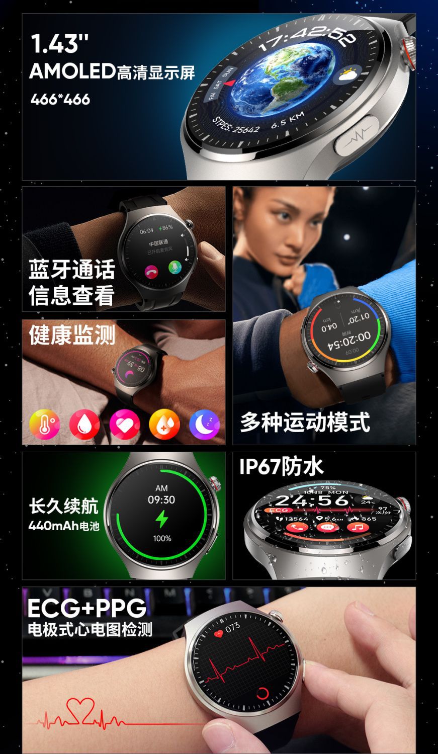 One-stop consignment of cross-border MT200 blood glucose smartwatch, blood pressure, heart rate, ECG, Bluetooth call and sports watch pic 10