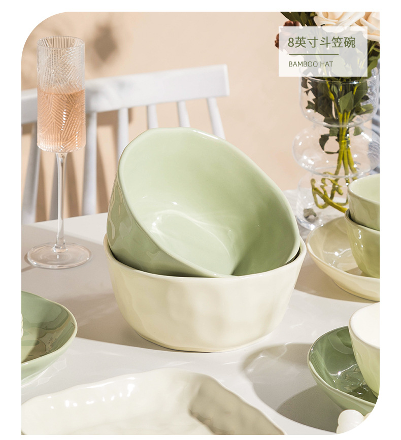Underglaze cream style ceramic tableware, light luxury home use, high appearance level bowl, plate, vegetable plate DIY combination bowl and chopstick set pic 17