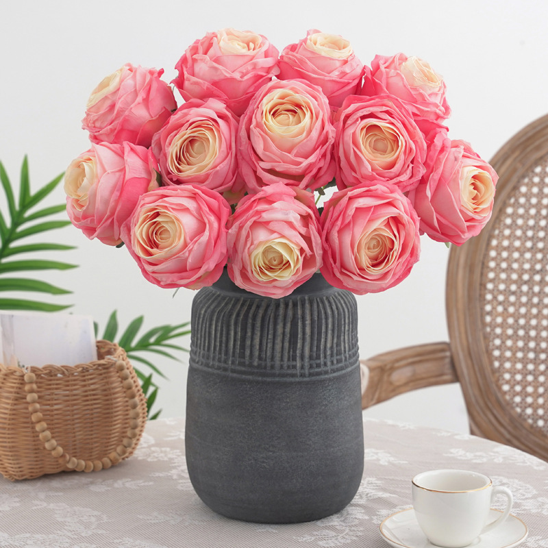 6头焦边荷兰玫 仿真花假花家居装饰婚庆新娘手捧花束摄影道具详情10