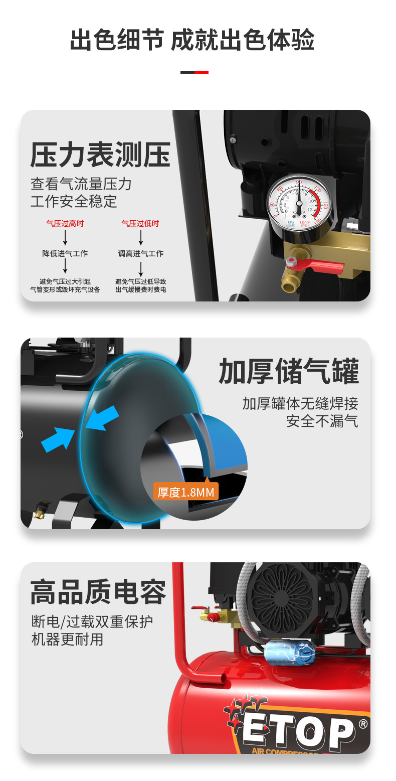 Bison Bosen mechanical air compressor oil-free household low-frequency 220v110v air compressor, woodworking, dental, real stone paint, industrial and household pic 8