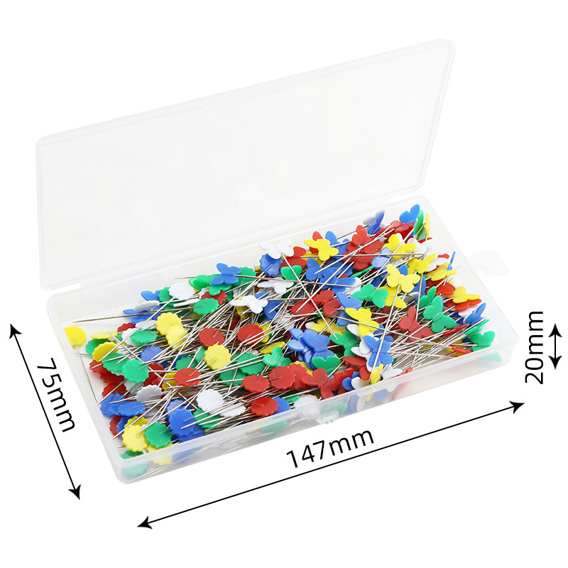 Cross-border PP hanging box contains 300 pieces per box, featuring multiple combinations of patterned needles, large-head quilted straight needles, butterfly and plum blossom button needles pic 14