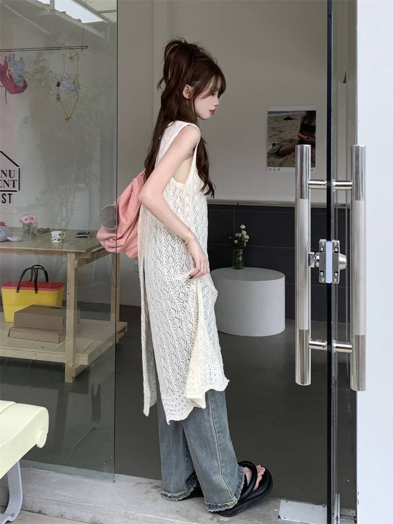 设计感小众叠穿罩衫针织背心裙夏季女后背开叉长裙连衣裙别致裙子详情6