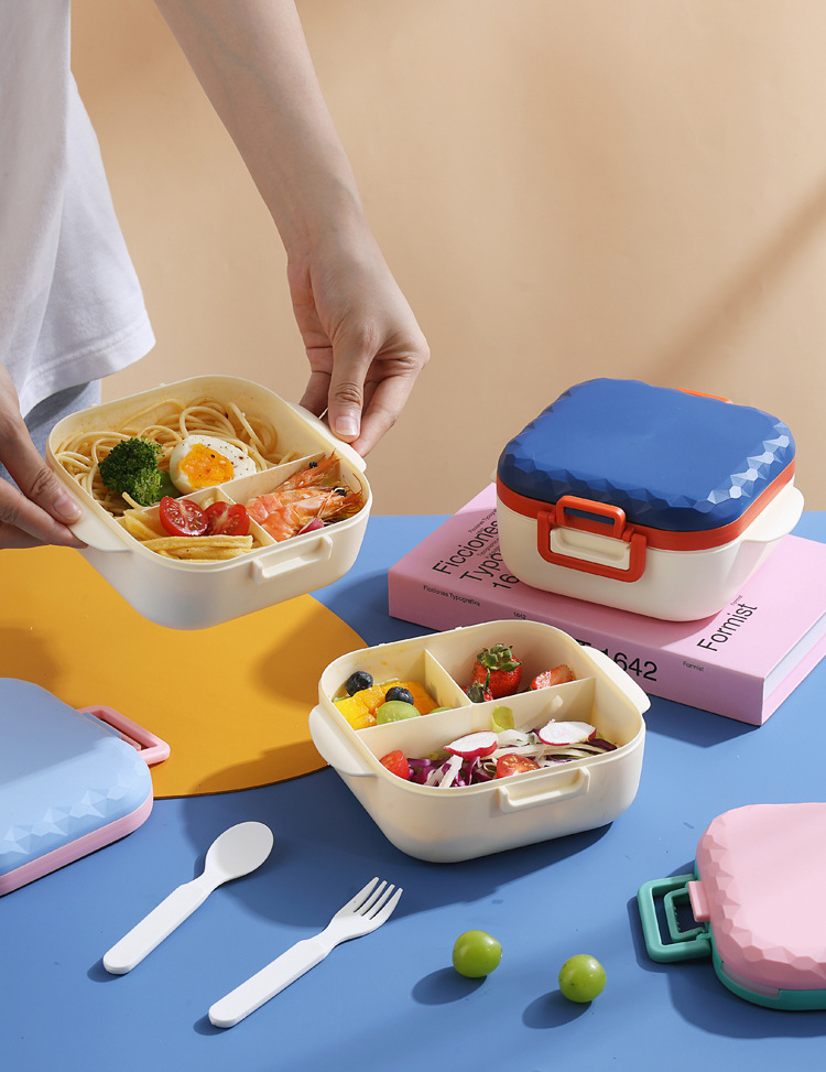 Nordic InS-style modern sealed lunch box, student dormitory bento box with lid, multi-functional compartments bowl with fork and spoon pic 38
