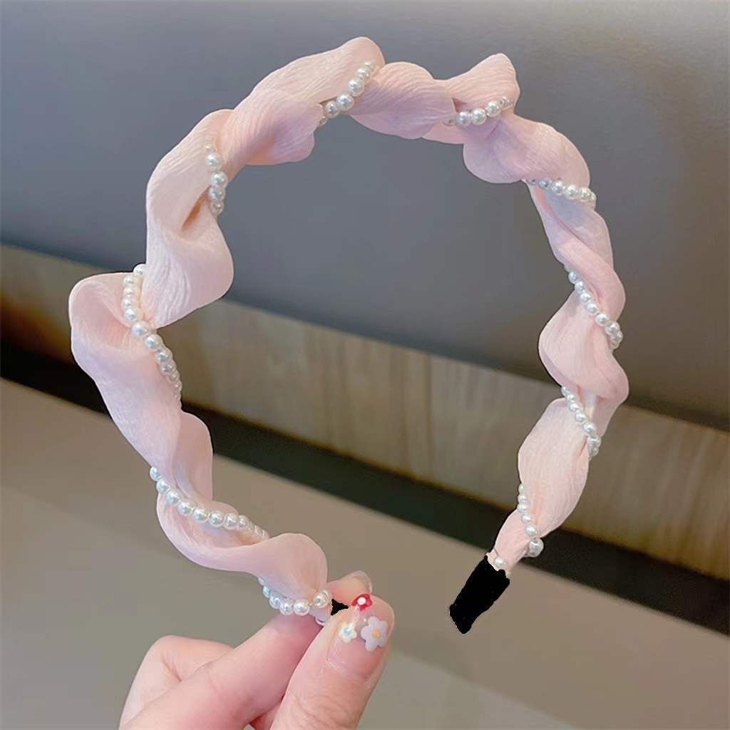 Pearl mesh hair band, Korean style, fresh and elegant headwear, retro and high-end, versatile headband, versatile wrapped hair accessory pic 3