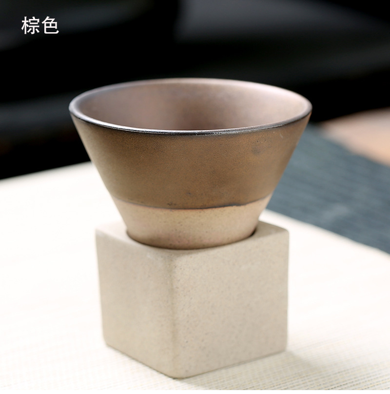 Tea brewing cups by the fire, Japanese coarse earthenware tea cups, cross-border bestsellers, ceramic mugs, retro water cups, conical coffee cups pic 14