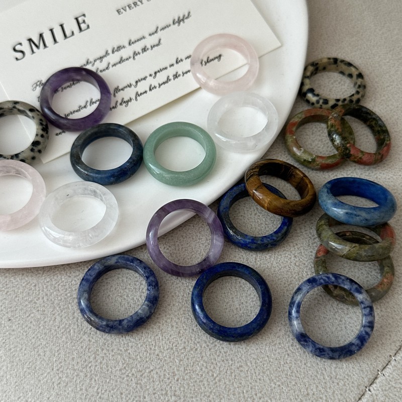 Wholesale of Korean-style niche design natural stone ring, fashionable, simple and retro Korean style rings pic 1