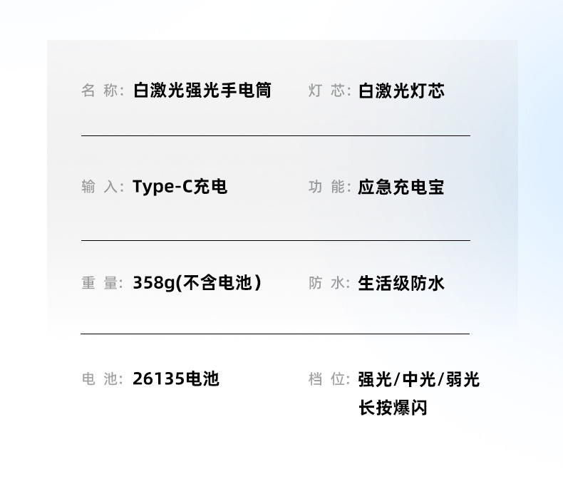 Cross-border high-intensity rechargeable flashlight, portable, ultra-long battery life, long-range explosion-proof, multi-functional patrol lighting fixture, laser application pic 12