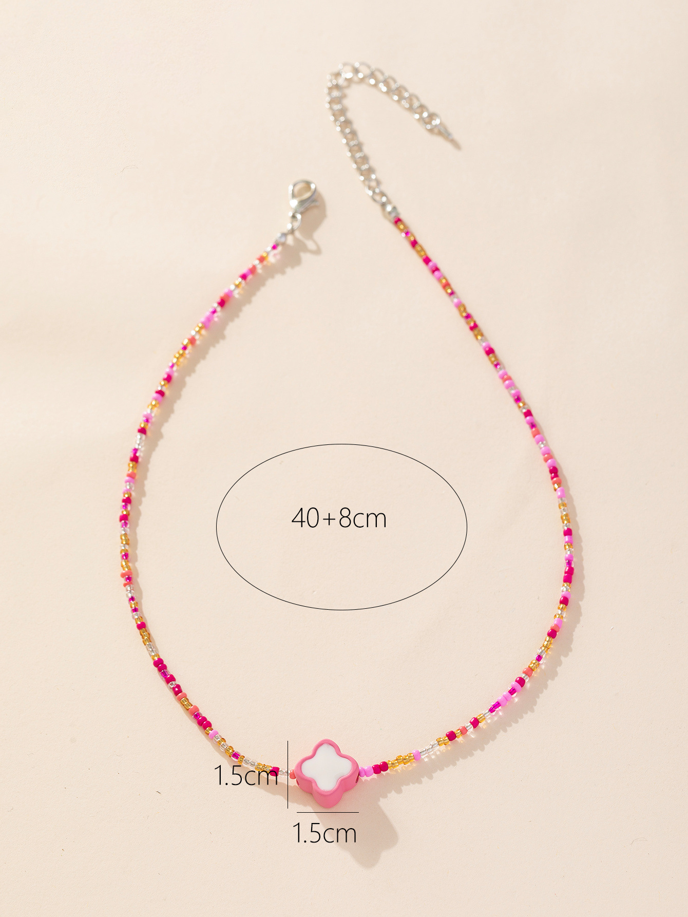 Colorful candy four-leaf flower rice bead beaded necklace, with a unique little Chanel style, sweet and elegant, high-end design, collarbone chain for women pic 12